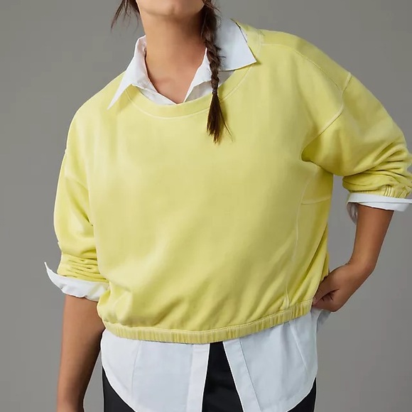 Anthropologie Tops - Anthropologie Boxy Cropped Pullover Light Yellow green Sweatshirt size small